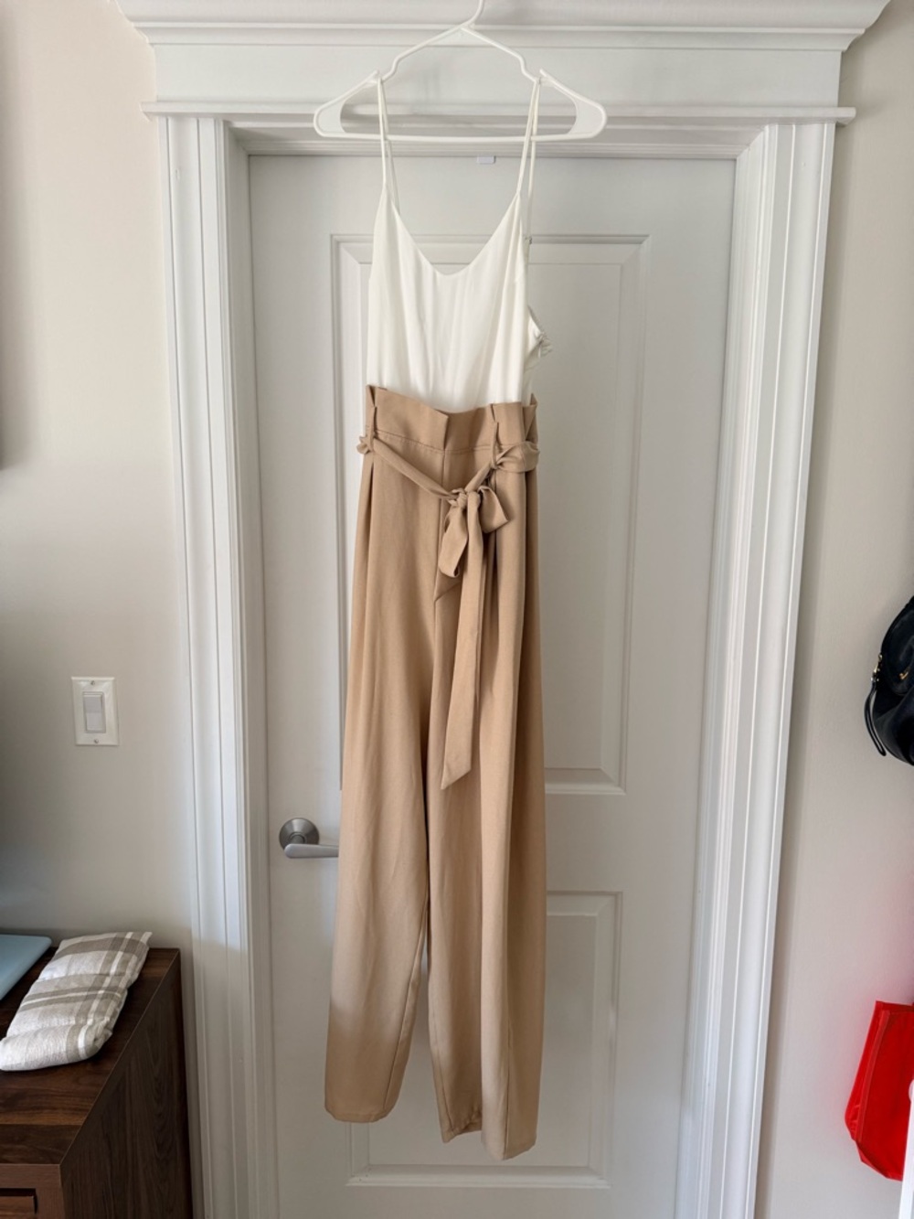 High-Waist Jumpsuit in Beige and White
